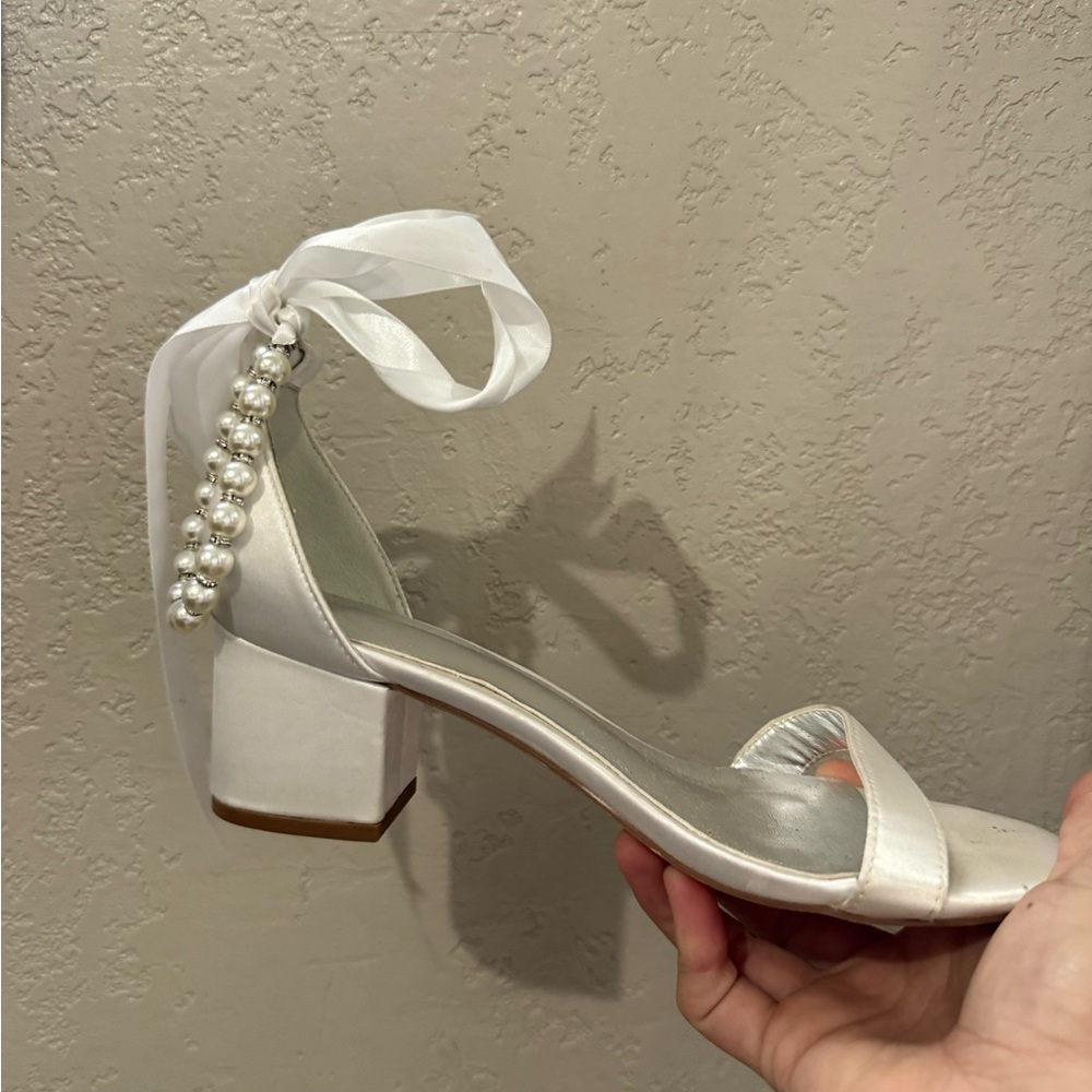 Elegant White Satin Block Heel Sandals
